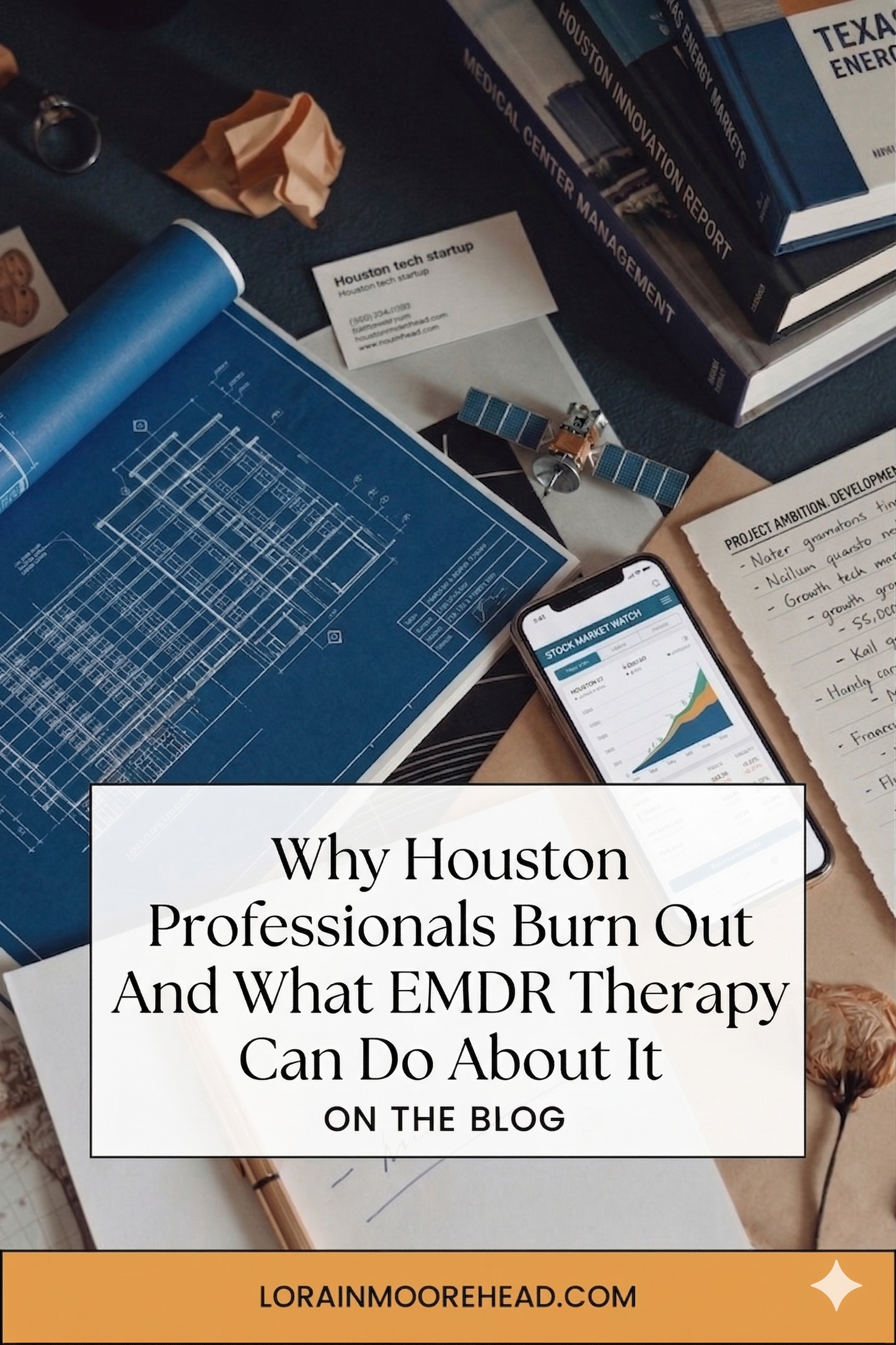 Professional desk workspace representing therapy for burnout and high-achieving professionals in Houston Texas